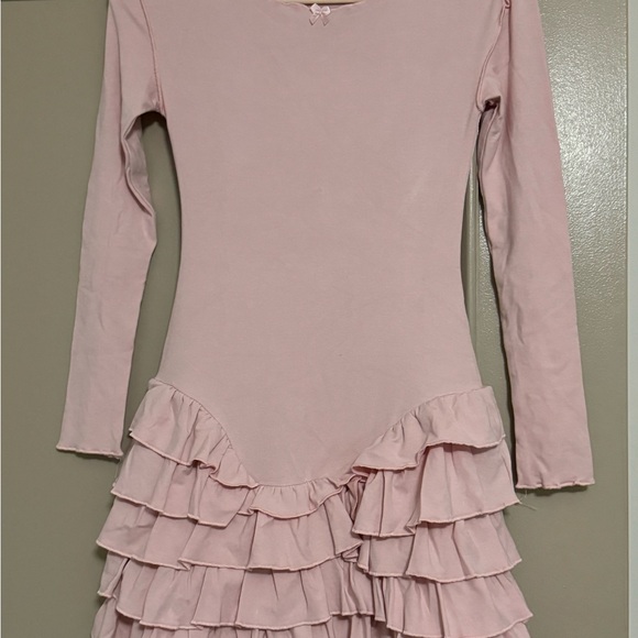 Pink Ruffled Long Sleeve Fit and Flare Dress - Picture 3 of 5